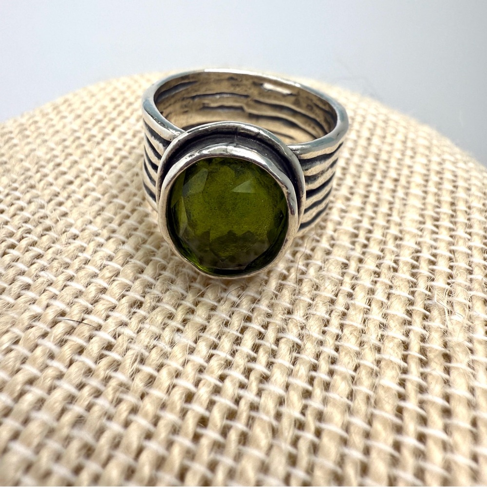 Silpada Oxidized Sterling Silver Ring with Green Quartz Gemstone, Size 7